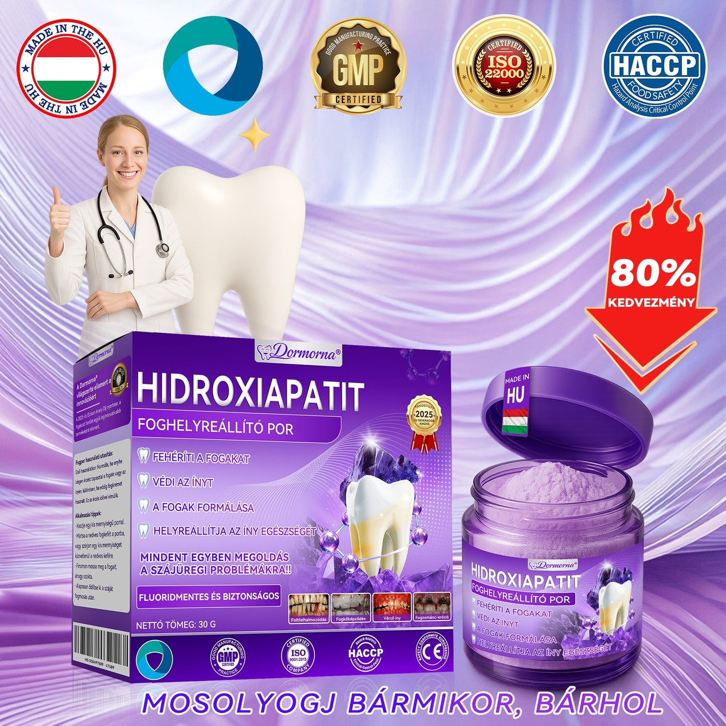 𝑫𝑜𝑟𝒎𝒐𝒓𝙣𝙖® Hidroxiapatit Foghelyreállitó Por👨‍⚕️Hatékonyan kezeli a szuvasodást, ínyproblémákat, érzékeny fogakat, szájüregi sebeket és sárga fogakat, miközben javítja az általános szájhigiéniát🎉