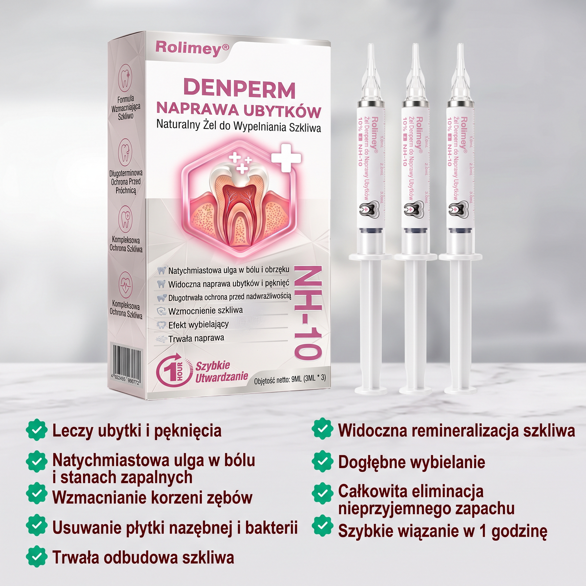 Rolimey® DenPerm – Naturalny żel wypełniający szkliwo do leczenia ubytków próchnicowych🧋