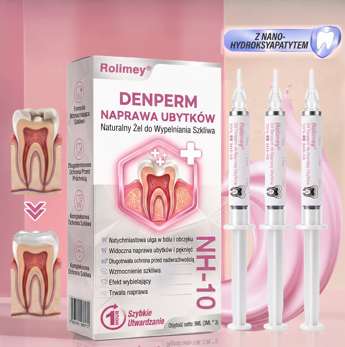 Rolimey® DenPerm – Naturalny żel wypełniający szkliwo do leczenia ubytków próchnicowych🧋